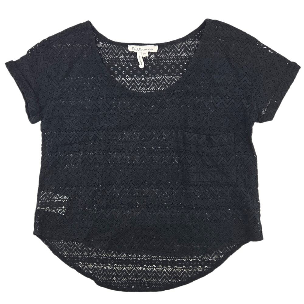 BCBGeneration | Black Lace Short Sleeve Shirt | Size XXS